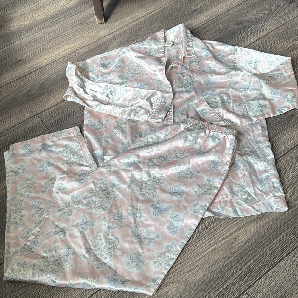 Vintage Amanda Stewart romantic floral pajama set size large baby pink